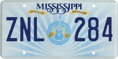 MS license plate ZNL284