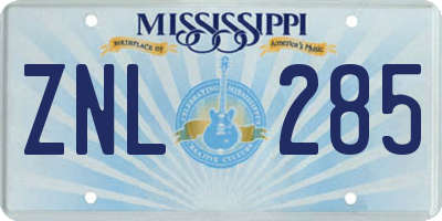 MS license plate ZNL285