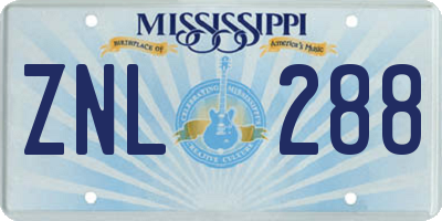 MS license plate ZNL288