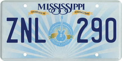 MS license plate ZNL290