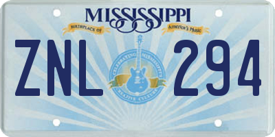 MS license plate ZNL294