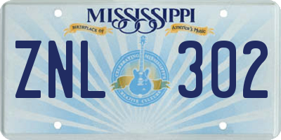 MS license plate ZNL302