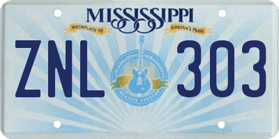 MS license plate ZNL303