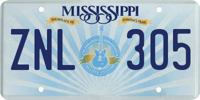 MS license plate ZNL305