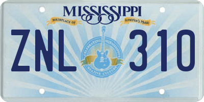 MS license plate ZNL310
