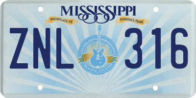 MS license plate ZNL316