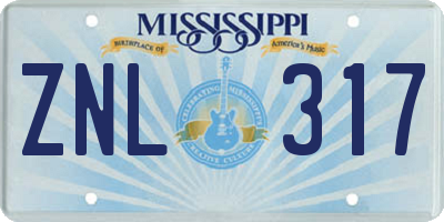 MS license plate ZNL317