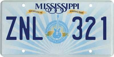 MS license plate ZNL321