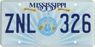 MS license plate ZNL326