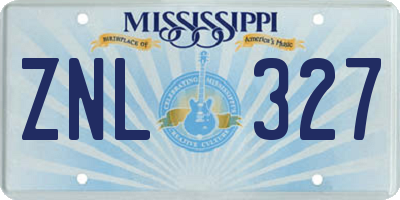MS license plate ZNL327