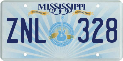 MS license plate ZNL328