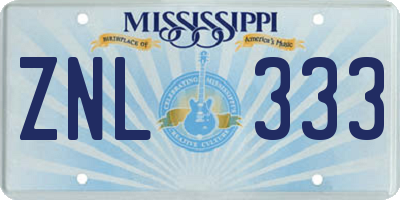 MS license plate ZNL333