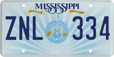 MS license plate ZNL334