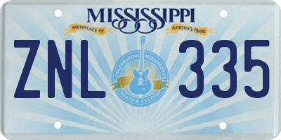 MS license plate ZNL335