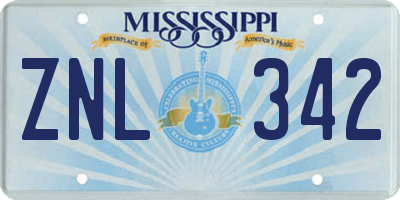 MS license plate ZNL342