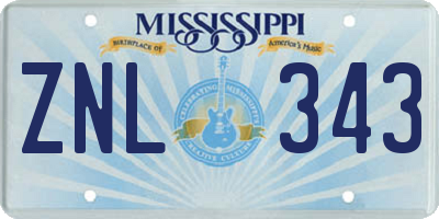 MS license plate ZNL343