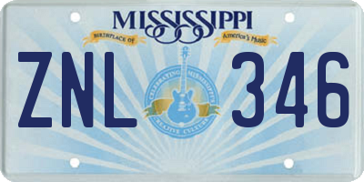 MS license plate ZNL346
