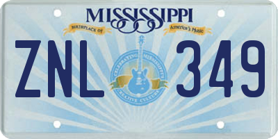 MS license plate ZNL349