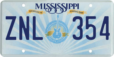MS license plate ZNL354
