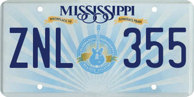 MS license plate ZNL355