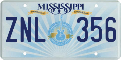 MS license plate ZNL356
