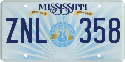 MS license plate ZNL358