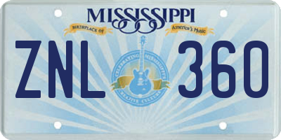 MS license plate ZNL360