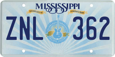 MS license plate ZNL362
