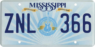 MS license plate ZNL366
