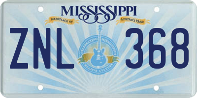MS license plate ZNL368