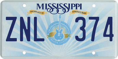 MS license plate ZNL374
