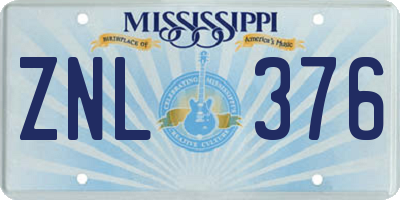 MS license plate ZNL376