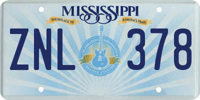MS license plate ZNL378