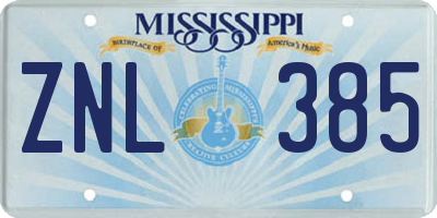 MS license plate ZNL385