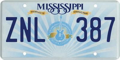 MS license plate ZNL387