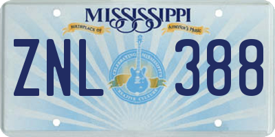 MS license plate ZNL388