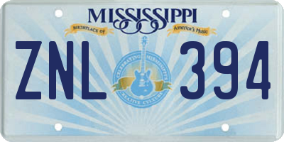 MS license plate ZNL394