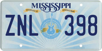 MS license plate ZNL398