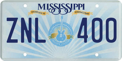 MS license plate ZNL400