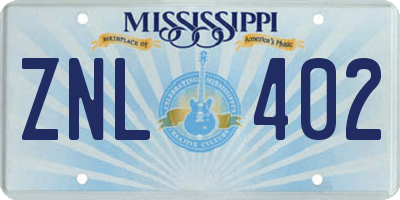 MS license plate ZNL402