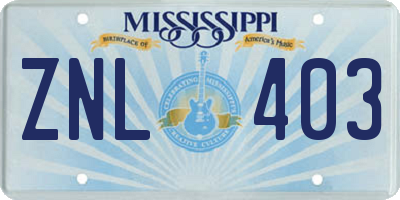 MS license plate ZNL403