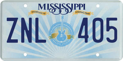MS license plate ZNL405