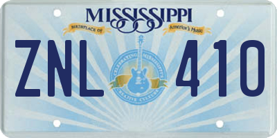 MS license plate ZNL410