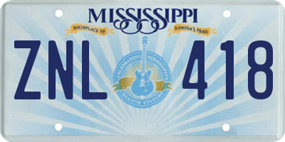 MS license plate ZNL418