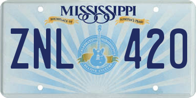 MS license plate ZNL420