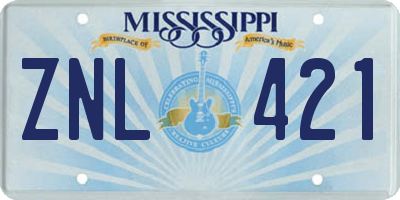 MS license plate ZNL421