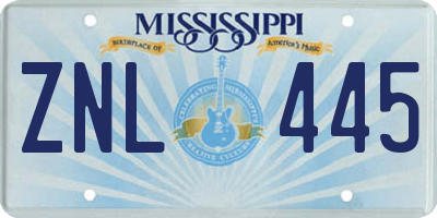 MS license plate ZNL445