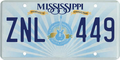 MS license plate ZNL449