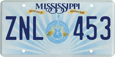 MS license plate ZNL453