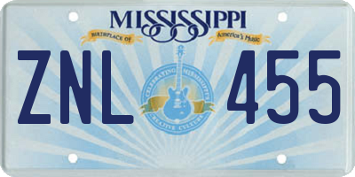 MS license plate ZNL455